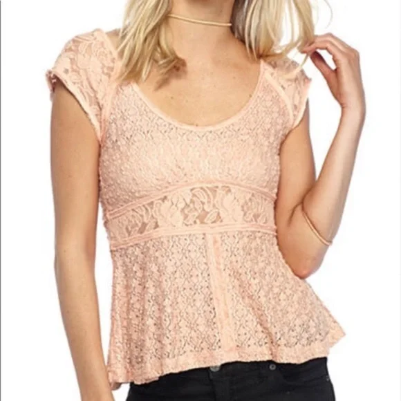 Free People Besties Lace Peplum Peach Top - Picture 2 of 9